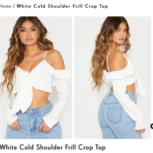 Pretty little thing White Cold Shoulder Frill Top